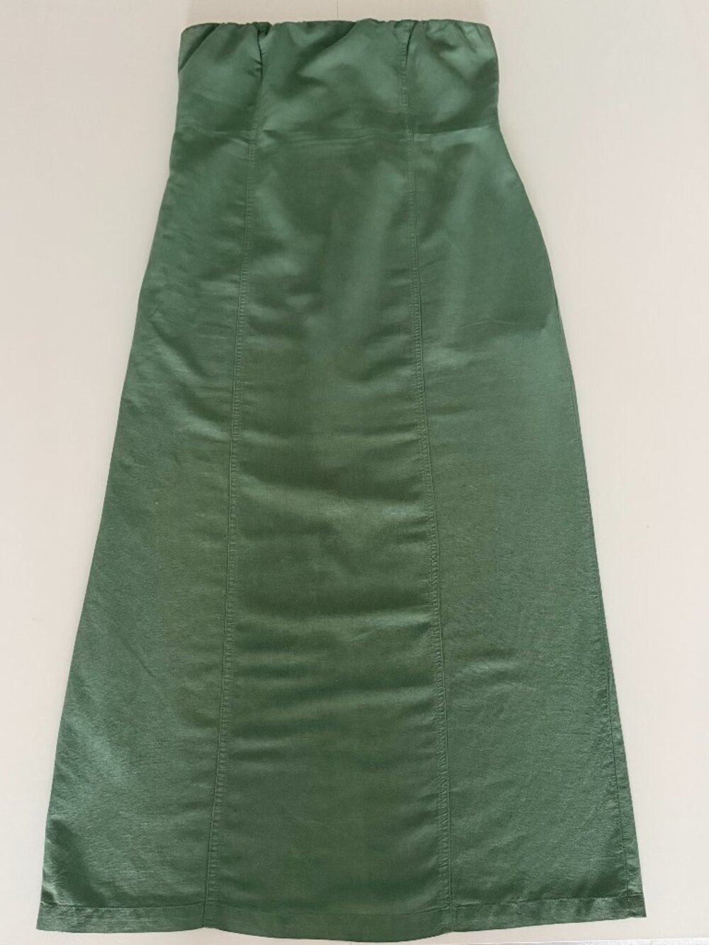 ZARA Womens XL Linen Blend Green Strapless Slit In Back Summer MIdi Dress Resort
